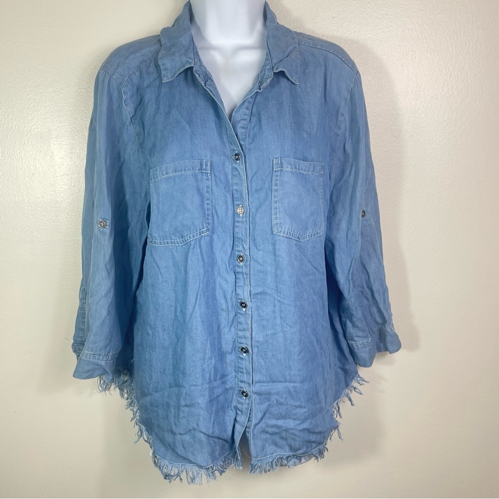 Bohemian Chambray Denim Distressed Top - Picture 1 of 5